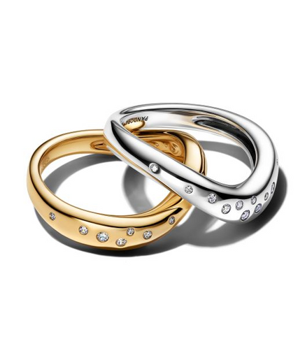 Pandora Essence Organically Shaped Two-Tone Stacking Rings Size 7