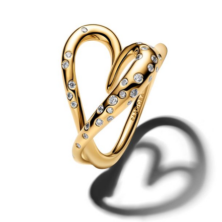 Pandora Essence Organically Shaped Stone-Set Heart Gold-Plated Ring Size 7