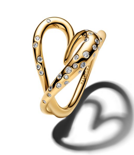 Pandora Essence Organically Shaped Stone-Set Heart Gold-Plated Ring Size 7