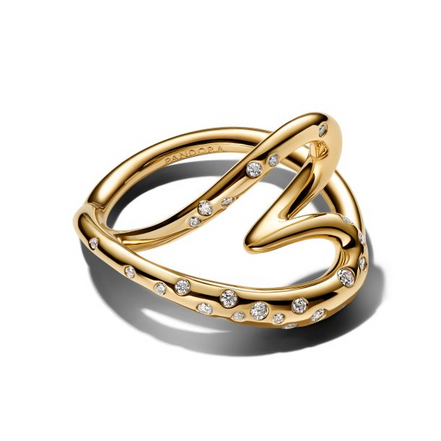 Pandora Essence Organically Shaped Stone-Set Heart Gold-Plated Ring Size 7