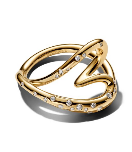 Pandora Essence Organically Shaped Stone-Set Heart Gold-Plated Ring Size 7