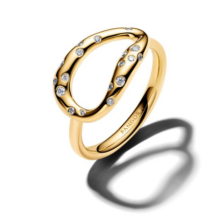 Pandora Essence Organically Shaped Stone-Set Gold-Plated Statement Ring Size 7