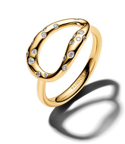 Pandora Essence Organically Shaped Stone-Set Gold-Plated Statement Ring Size 7