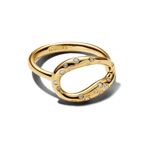 Pandora Essence Organically Shaped Stone-Set Gold-Plated Statement Ring Size 7