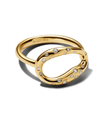 Pandora Essence Organically Shaped Stone-Set Gold-Plated Statement Ring Size 7