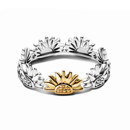 Pandora Sunflower Two-Tone Band Ring Size 6