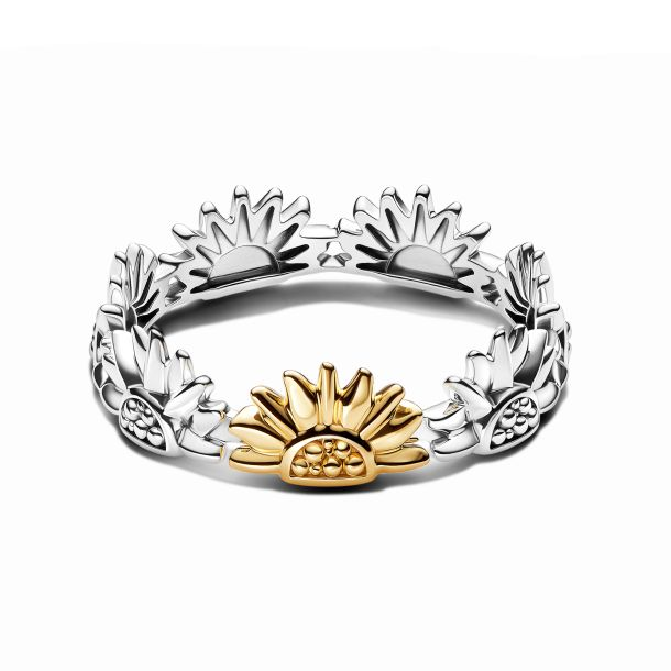 Pandora Sunflower Two-Tone Band Ring Size 6
