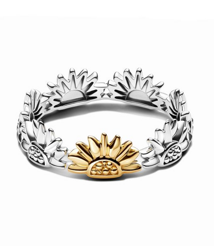 Pandora Sunflower Two-Tone Band Ring Size 6