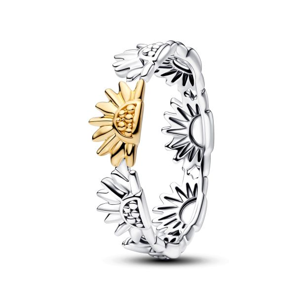 Pandora Sunflower Two-Tone Band Ring Size 7
