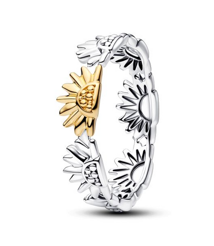 Pandora Sunflower Two-Tone Band Ring Size 7