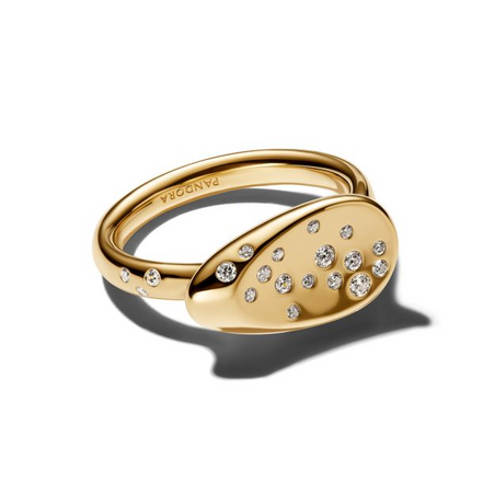 Pandora Essence Small Stone-Set Oval Gold-Plated Signet Ring Size 6