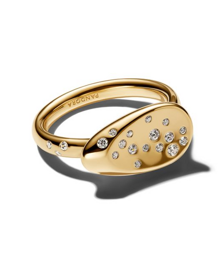 Pandora Essence Small Stone-Set Oval Gold-Plated Signet Ring Size 6