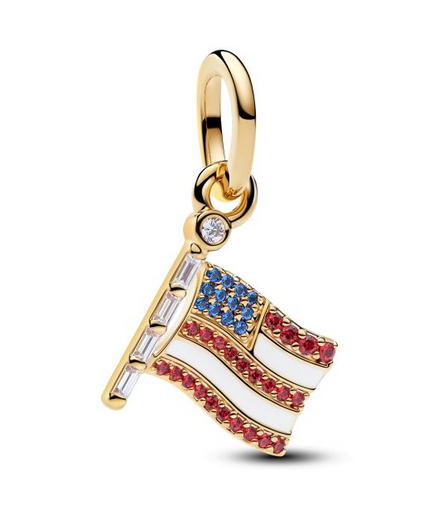 Pandora American Flag Gold-Plated Dangle Charm