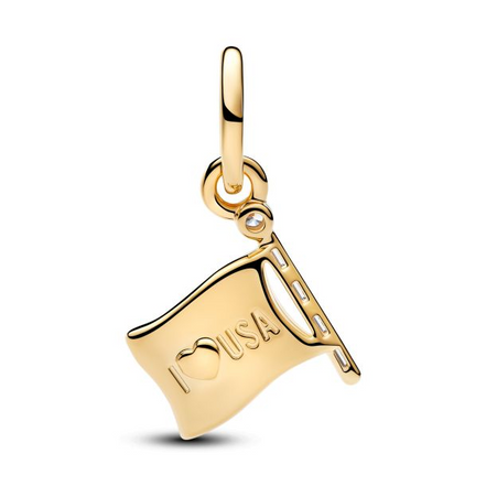 Pandora American Flag Gold-Plated Dangle Charm