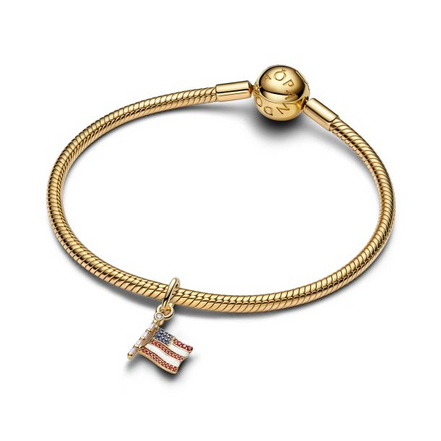 Pandora American Flag Gold-Plated Dangle Charm