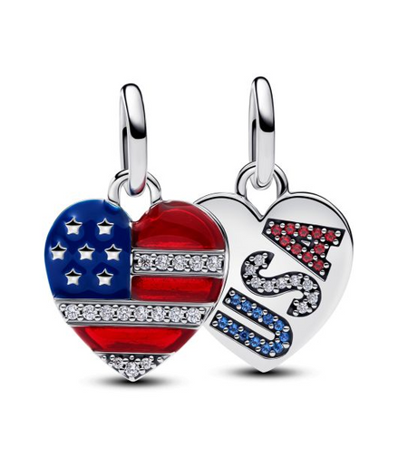 Pandora Engravable USA Hearts Splitable Dangle Charm