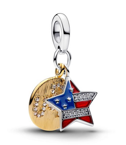 Pandora Two-Tone USA Flag Star Double Dangle Charm