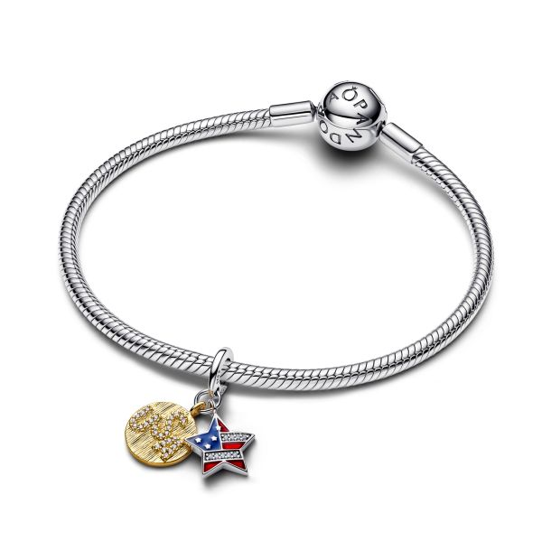Pandora Two-Tone USA Flag Star Double Dangle Charm