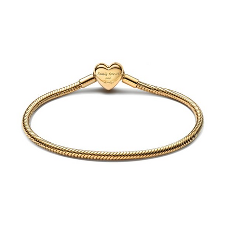 Pandora Moments 14K Gold-Plated parkling Infinity Heart Clasp Snake Chain Bracelet Size 16