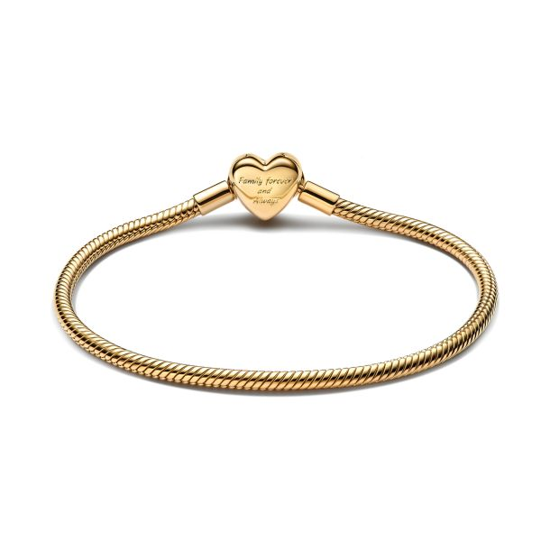 Pandora Moments 14K Gold-Plated parkling Infinity Heart Clasp Snake Chain Bracelet Size 16