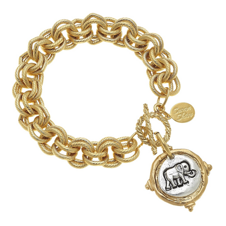 Susan Shaw Mixed Metal Elephant Intaglio Bracelet