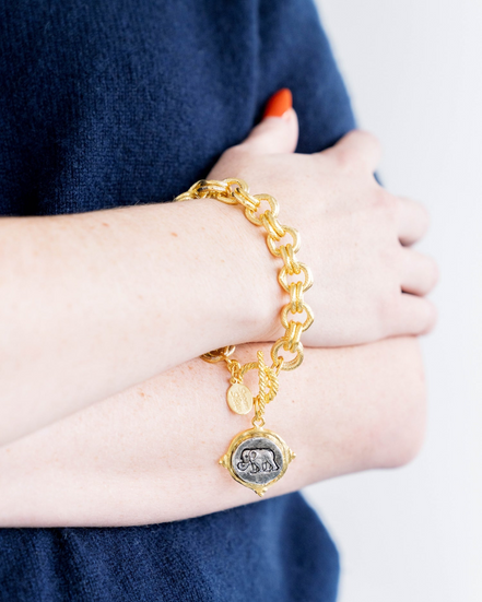 Susan Shaw Mixed Metal Elephant Intaglio Bracelet
