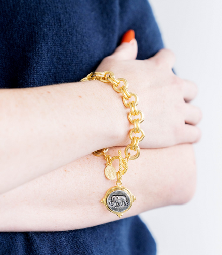 Susan Shaw Mixed Metal Elephant Intaglio Bracelet
