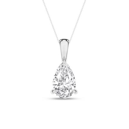 14K White Gold Pear Shaped Solitaire Pendant Necklace