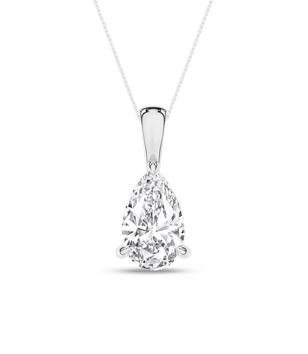 14K White Gold Pear Shaped Solitaire Pendant Necklace