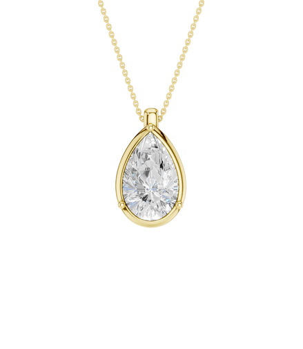 14K Yellow Gold Lab Grown Diamond Bezeled Pear Pendant Necklace