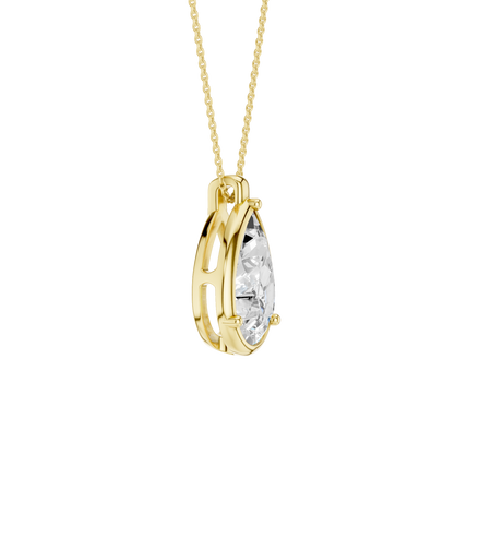 14K Yellow Gold Lab Grown Diamond Bezeled Pear Pendant Necklace