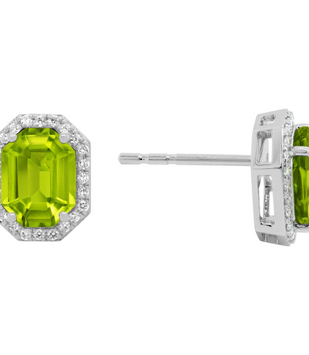 14K White Gold Peridot and Diamond Gemstone Earrings