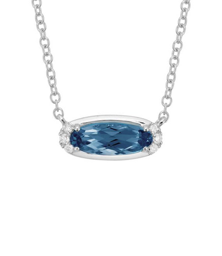14K White Gold, London Blue and Diamond Pendant Necklace