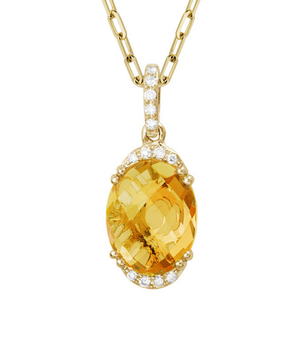 14K Yellow Gold, Citrine and Diamond Gemstone Necklace