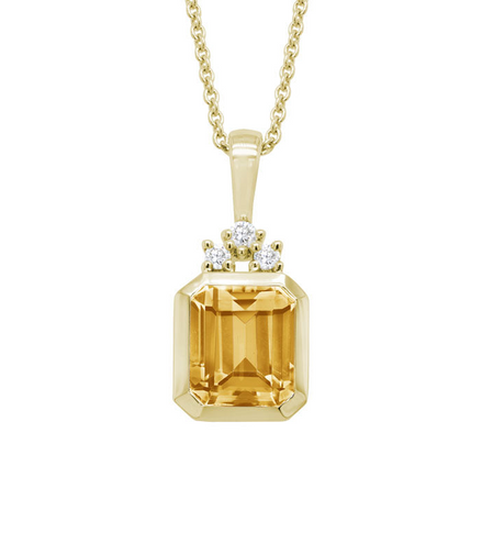 14K Yellow Gold, Citrine and Diamond Pendant Necklace