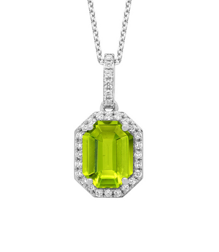 14K White Gold, Peridot and Diamond Necklace