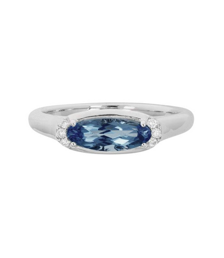 14K White Gold, London Blue and Diamond Fashion Ring