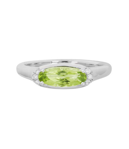 14K White Gold, Peridot and Diamond Fashion Ring