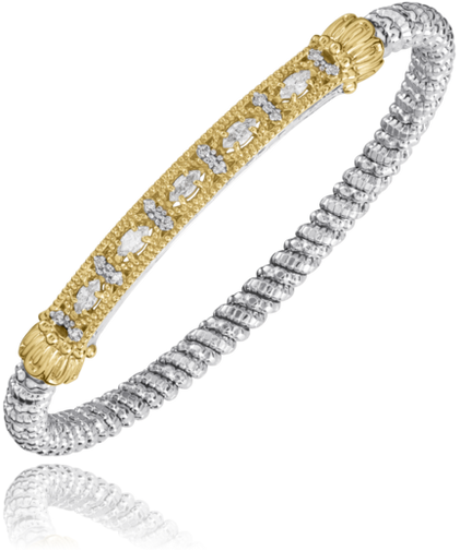 Vahan Sterling Silver, 14K Yellow Gold and 0.45 CTW Diamond Closed Band Bracelet