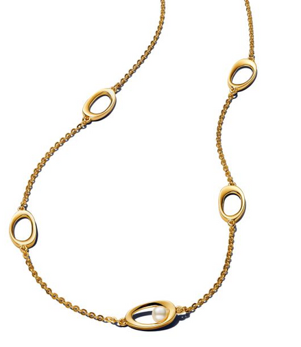 Pandora Essence Organically Shaped Oval & Treated Freshwater Cultured Pearl Gold-Plated Necklace 45cm