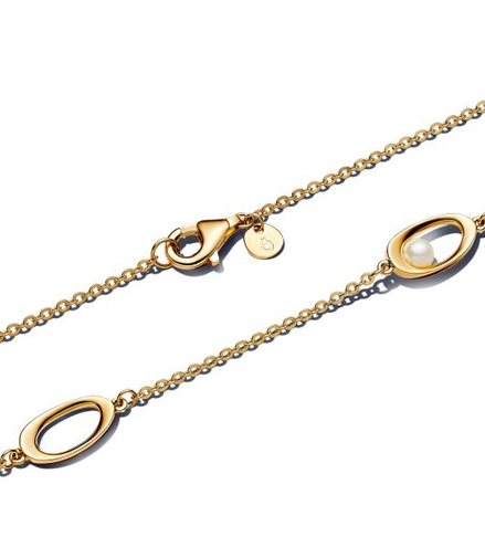 Pandora Essence Organically Shaped Oval & Treated Freshwater Cultured Pearl Gold-Plated Necklace 45cm