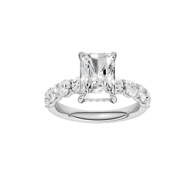 Revelation 14K White Gold 3.33 CTW Radiant Cut Semi-Eternity Engagement Ring