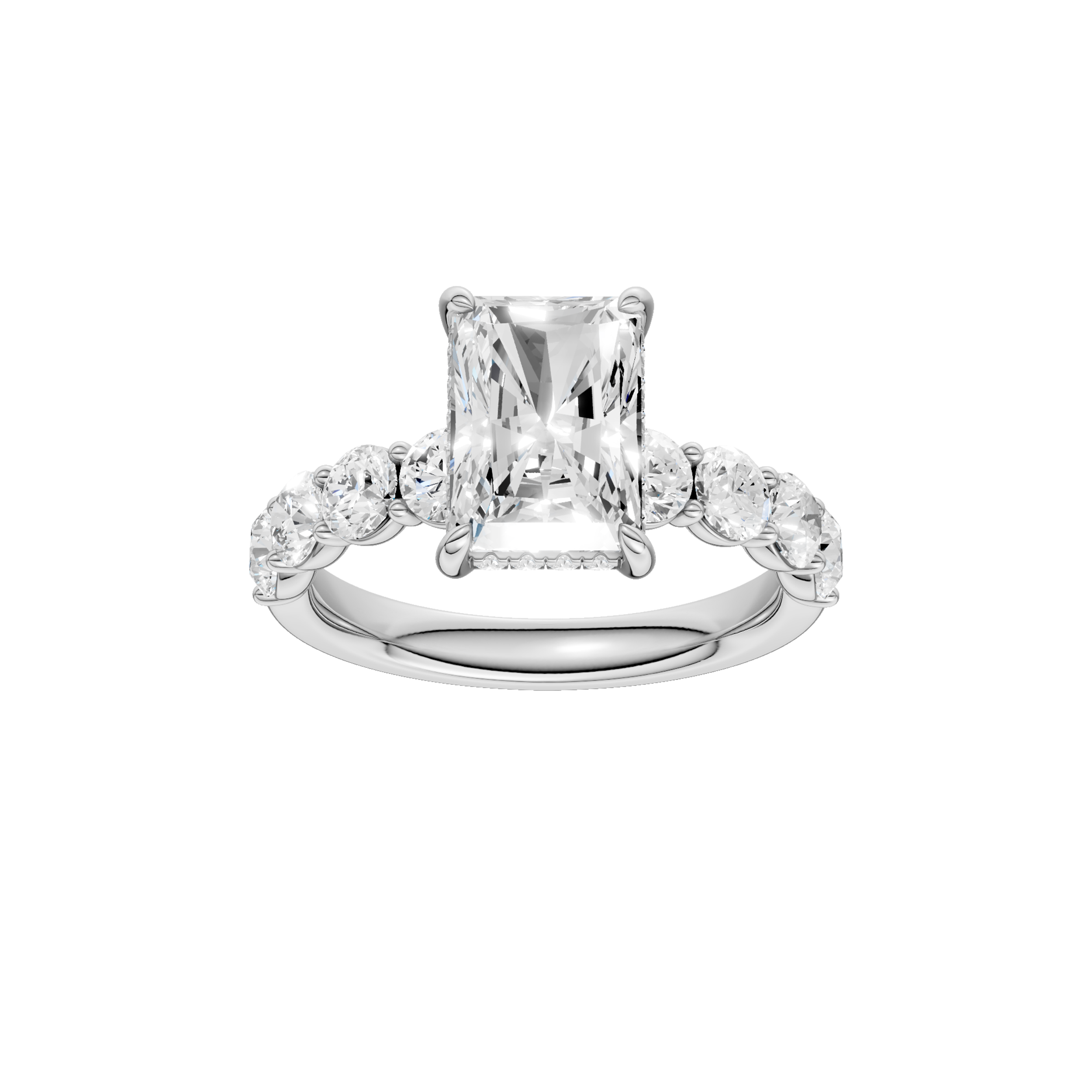 Revelation 14K White Gold 3.33 CTW Radiant Cut Semi-Eternity Engagement Ring