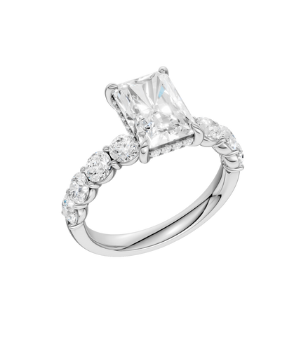 Revelation 14K White Gold 3.33 CTW Radiant Cut Semi-Eternity Engagement Ring