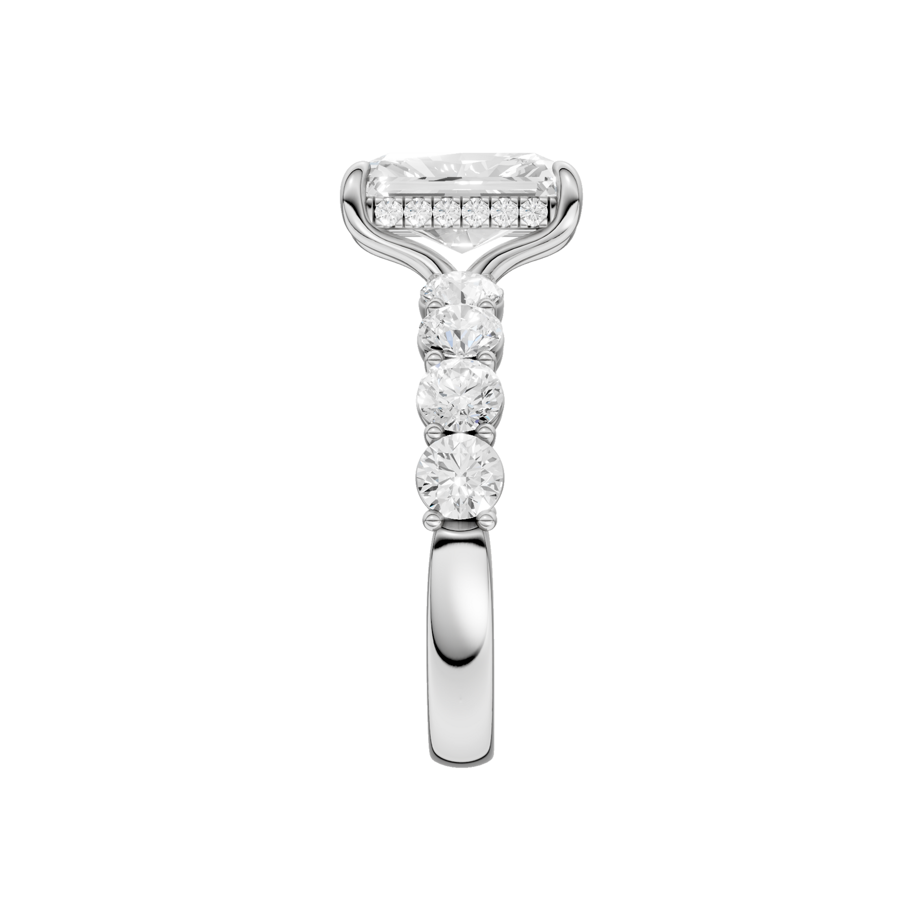 Revelation 14K White Gold 3.33 CTW Radiant Cut Semi-Eternity Engagement Ring