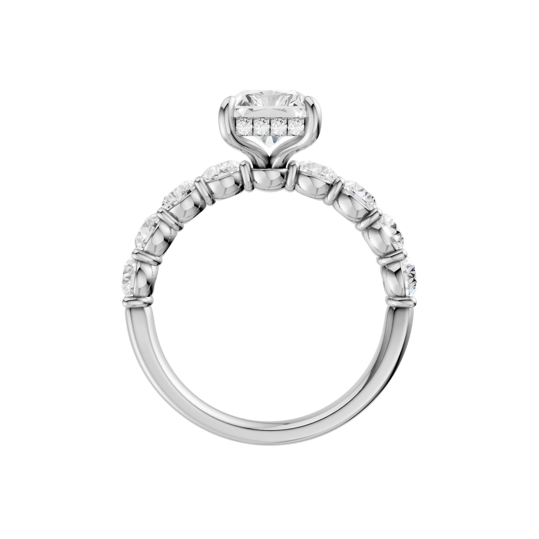 Revelation 14K White Gold 3.33 CTW Radiant Cut Semi-Eternity Engagement Ring