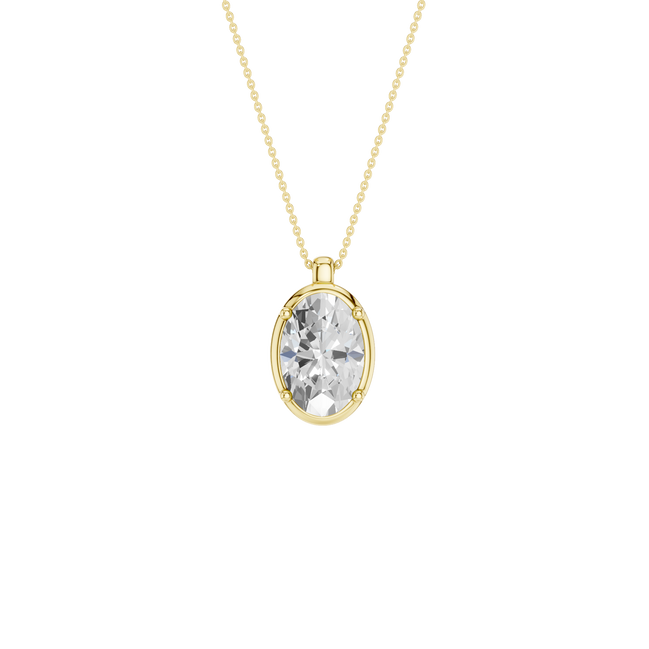 Revelation 14K Yellow Gold 2 CTW Lab Grown Diamond Oval Shaped Illusiuon Bezel Pendant Necklace