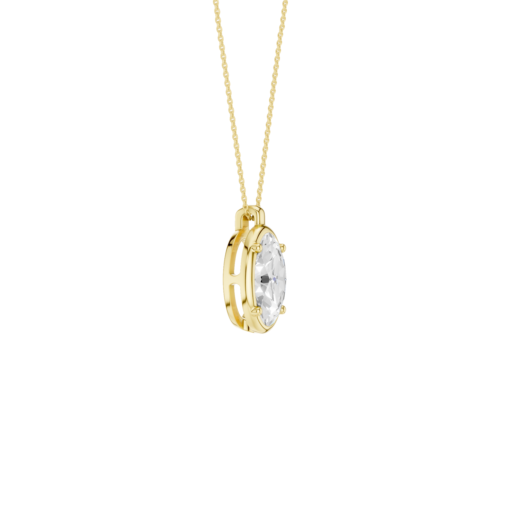 Revelation 14K Yellow Gold 2 CTW Lab Grown Diamond Oval Shaped Illusiuon Bezel Pendant Necklace