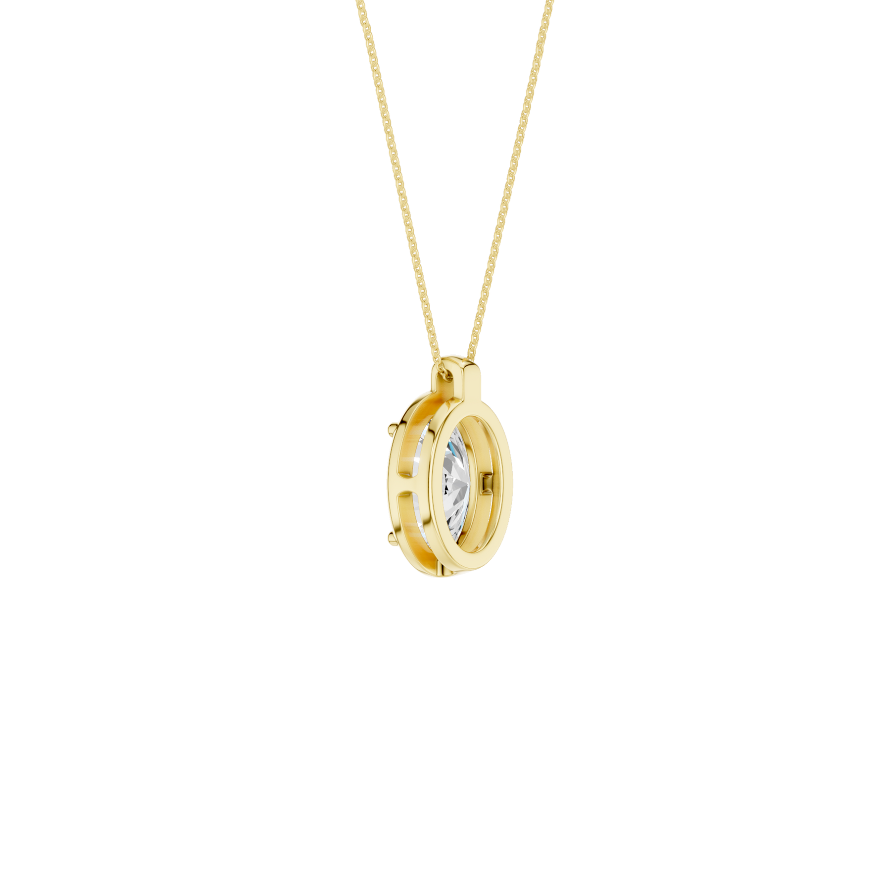 Revelation 14K Yellow Gold 2 CTW Lab Grown Diamond Oval Shaped Illusiuon Bezel Pendant Necklace