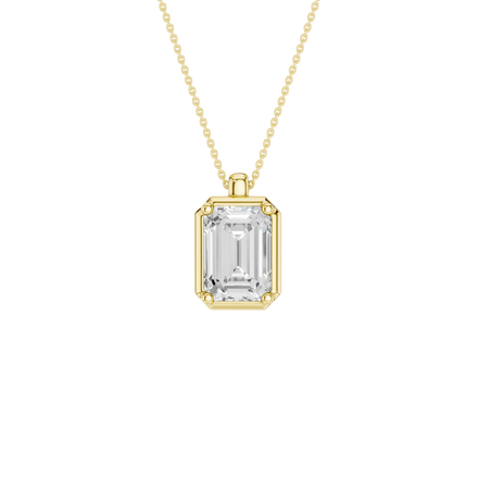 Revelation 14K Yellow Gold 2 CTW Lab Grown Diamond Emerald Cut Illusion Bezel Pendant Necklace